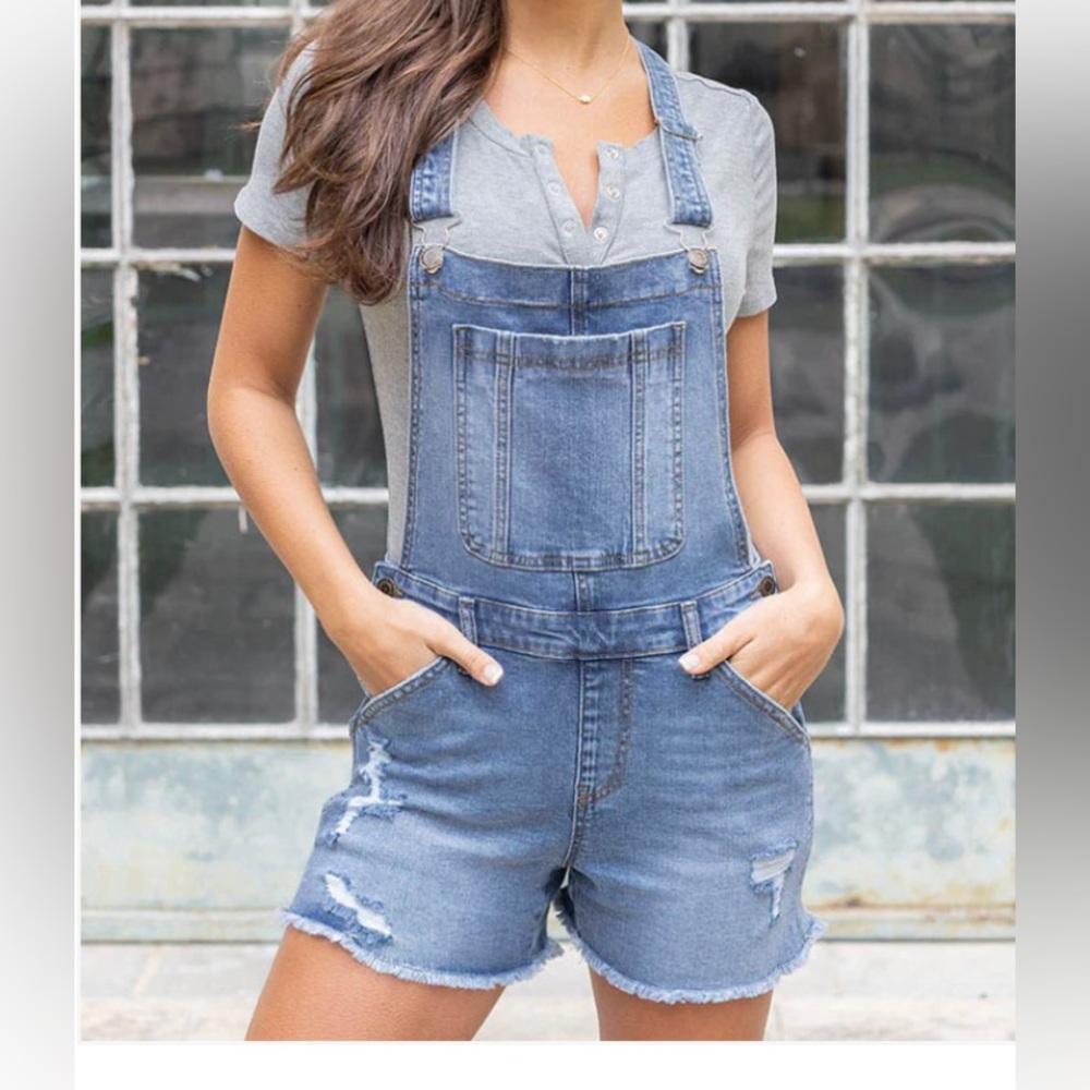 Grace and Lace Distressed Overall Mid-Wash Shorts FREE SHIPPING